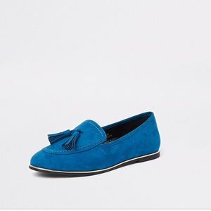 Blue gold tassel loafers